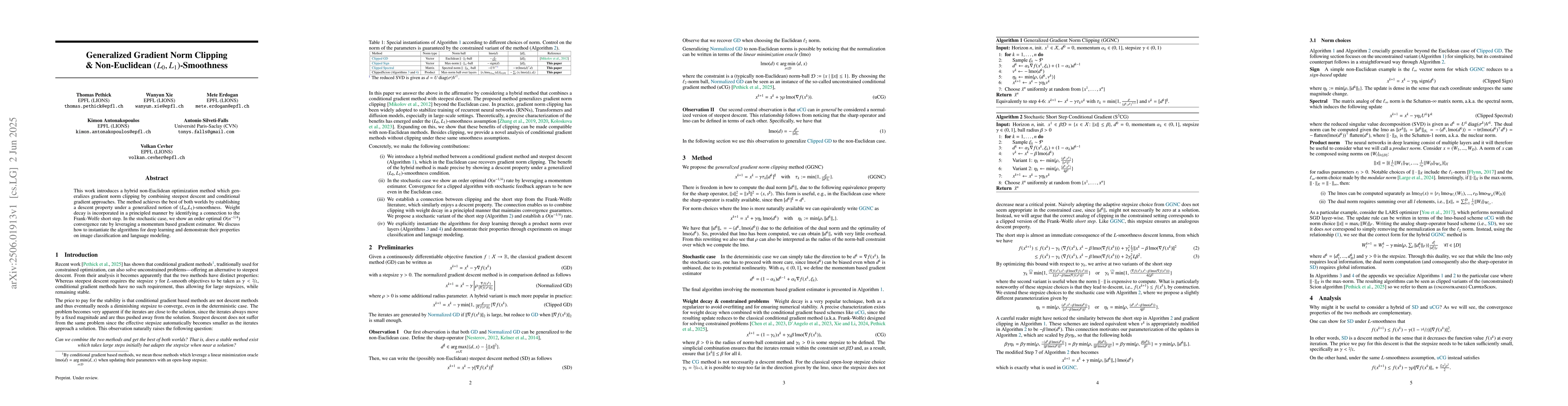 Thumbnail for Generalized Gradient Norm Clipping & Non-Euclidean
  $(L_0,L_1)$-Smoothness