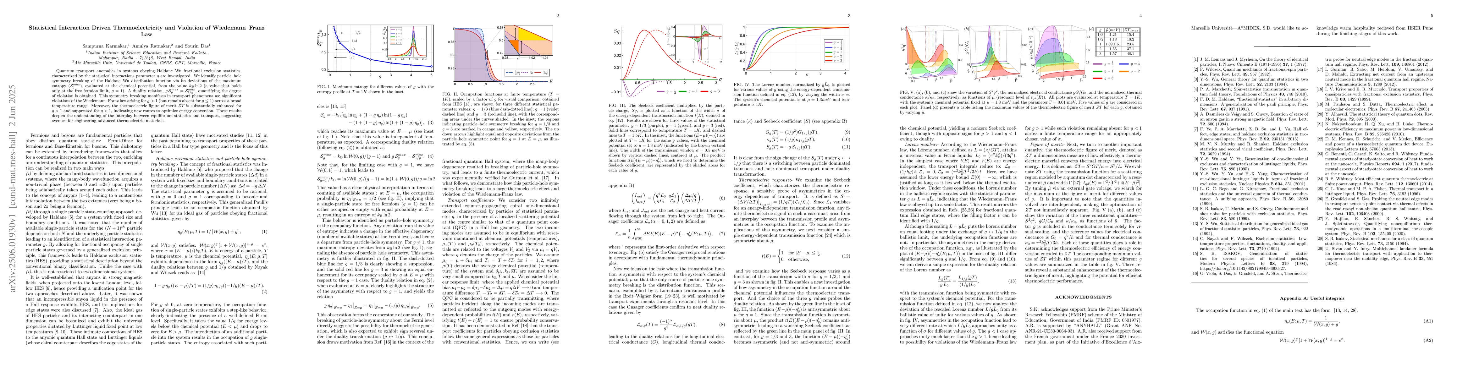 Thumbnail for Statistical Interaction Driven Thermoelectricity and Violation of
  Wiedemann-Franz Law