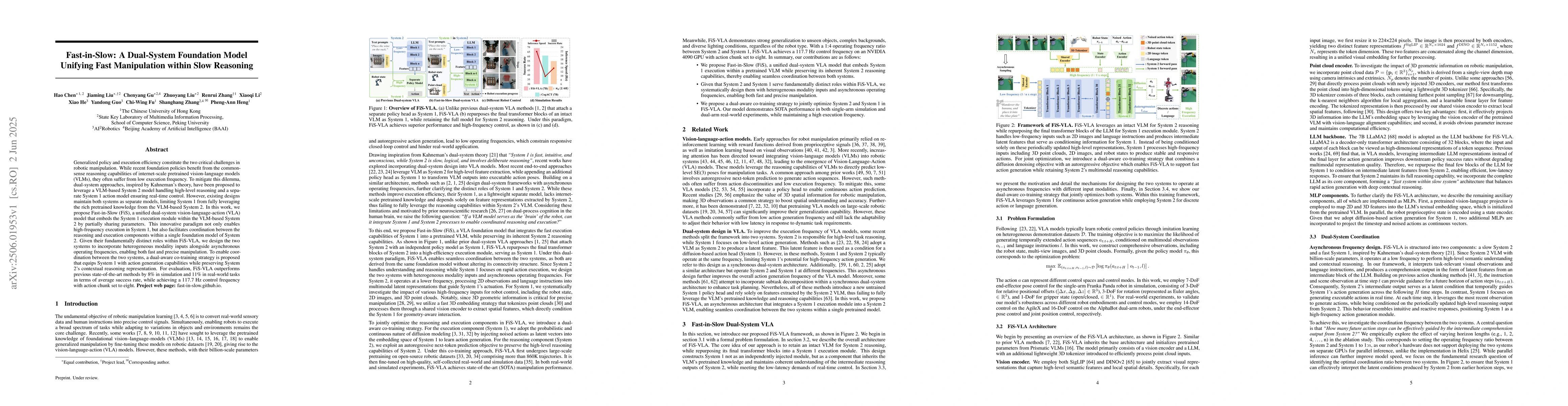 Thumbnail for Fast-in-Slow: A Dual-System Foundation Model Unifying Fast Manipulation
  within Slow Reasoning