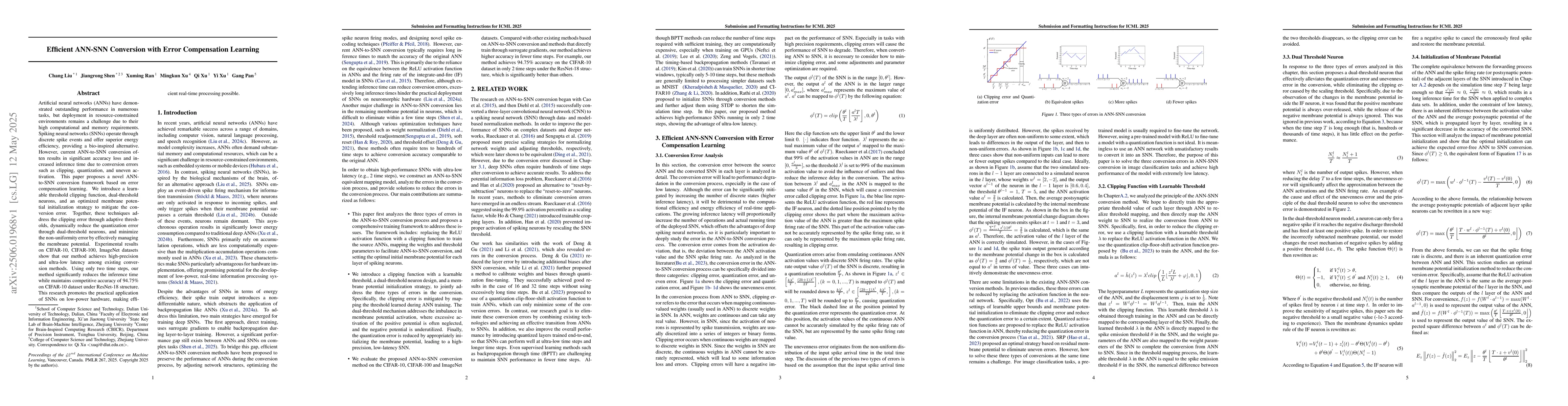 Thumbnail for Efficient ANN-SNN Conversion with Error Compensation Learning