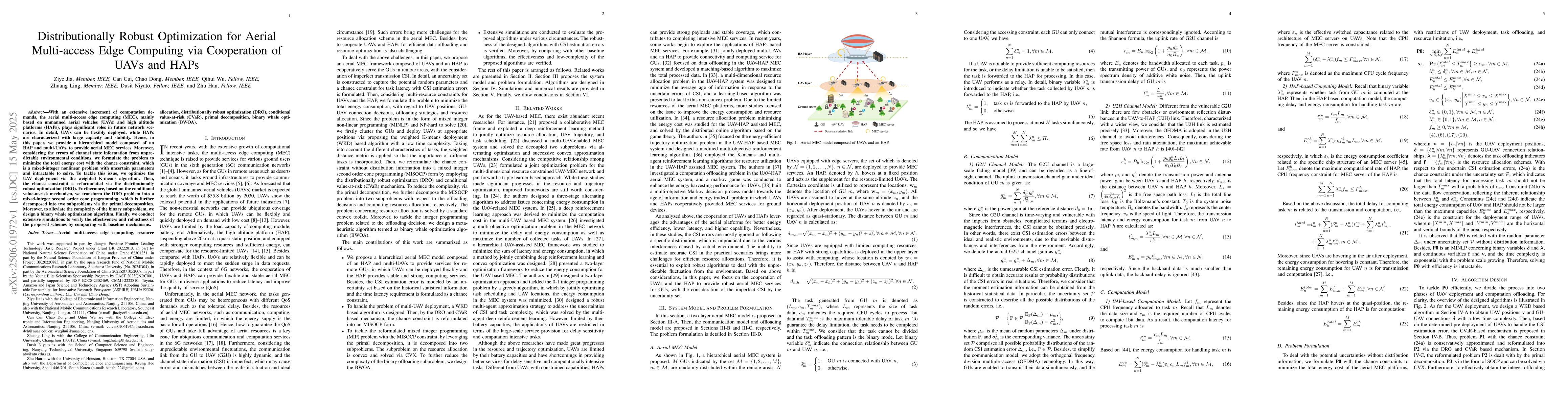 Thumbnail for Distributionally Robust Optimization for Aerial Multi-access Edge
  Computing via Cooperation of UAVs and HAPs