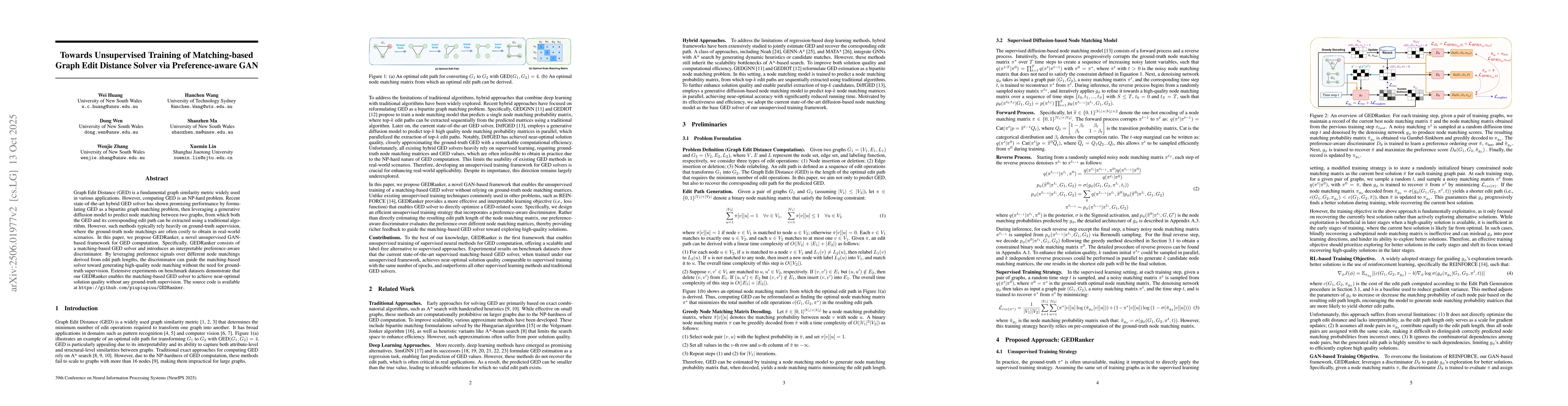 Thumbnail for Towards Unsupervised Training of Matching-based Graph Edit Distance
  Solver via Preference-aware GAN