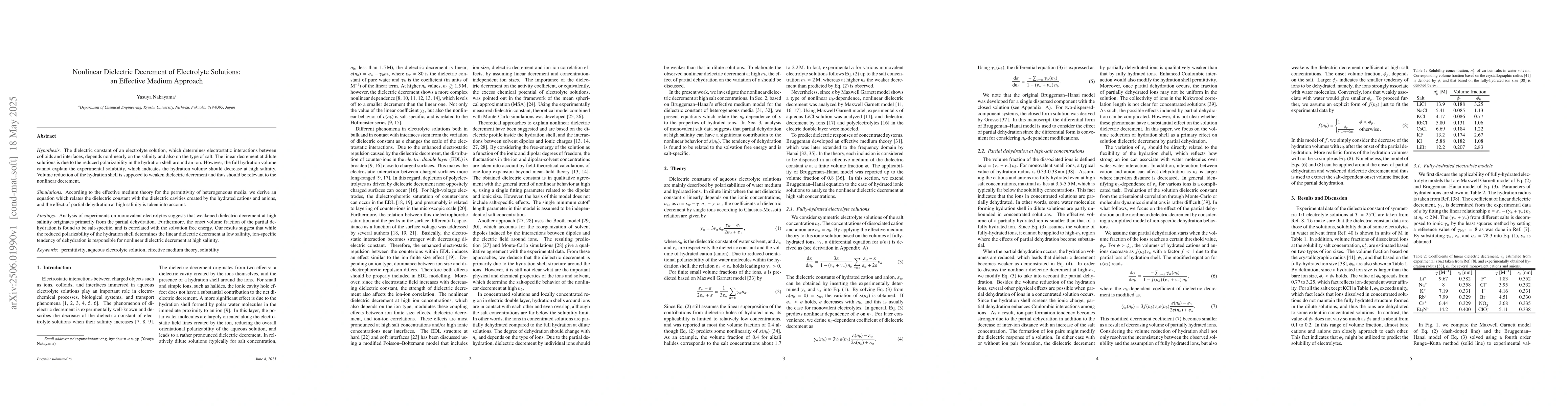 Thumbnail for Nonlinear Dielectric Decrement of Electrolyte Solutions: an Effective
  Medium Approach