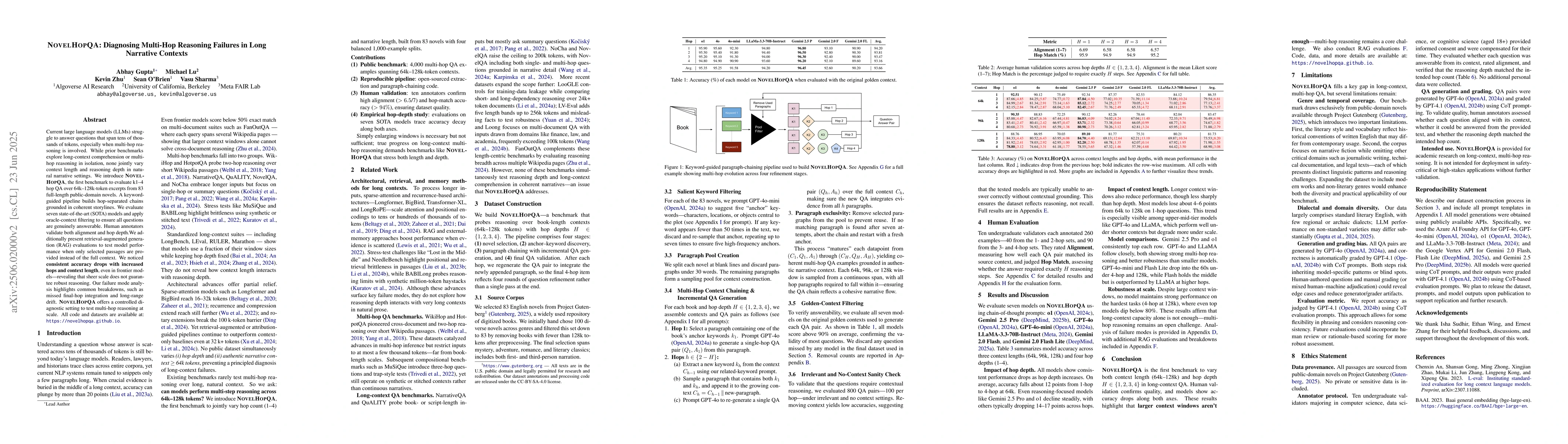 Thumbnail for NovelHopQA: Diagnosing Multi-Hop Reasoning Failures in Long Narrative
  Contexts