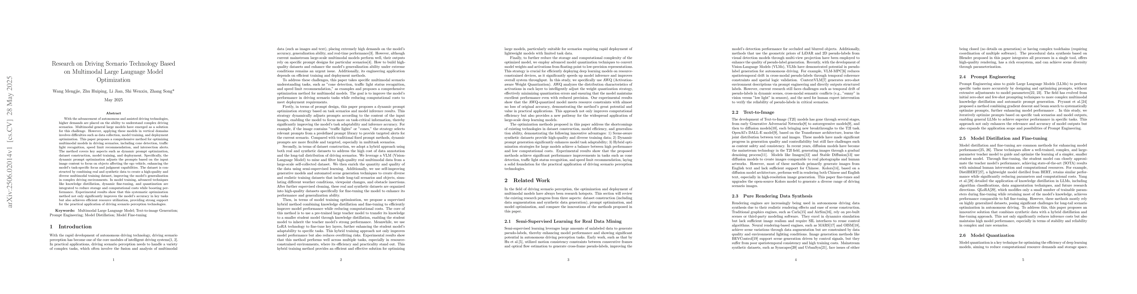 Thumbnail for Research on Driving Scenario Technology Based on Multimodal Large
  Lauguage Model Optimization