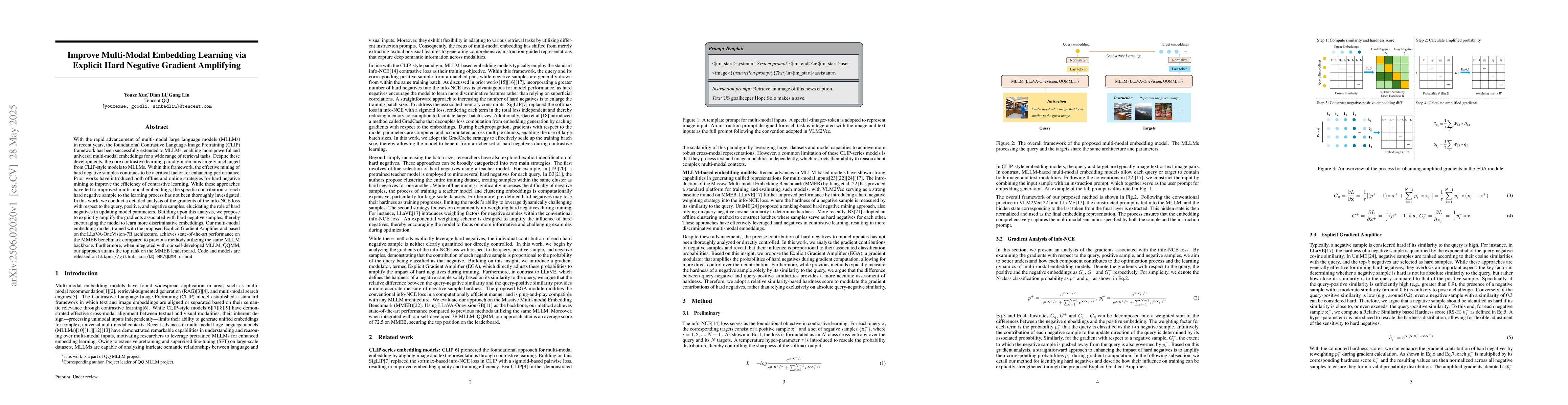 Thumbnail for Improve Multi-Modal Embedding Learning via Explicit Hard Negative
  Gradient Amplifying