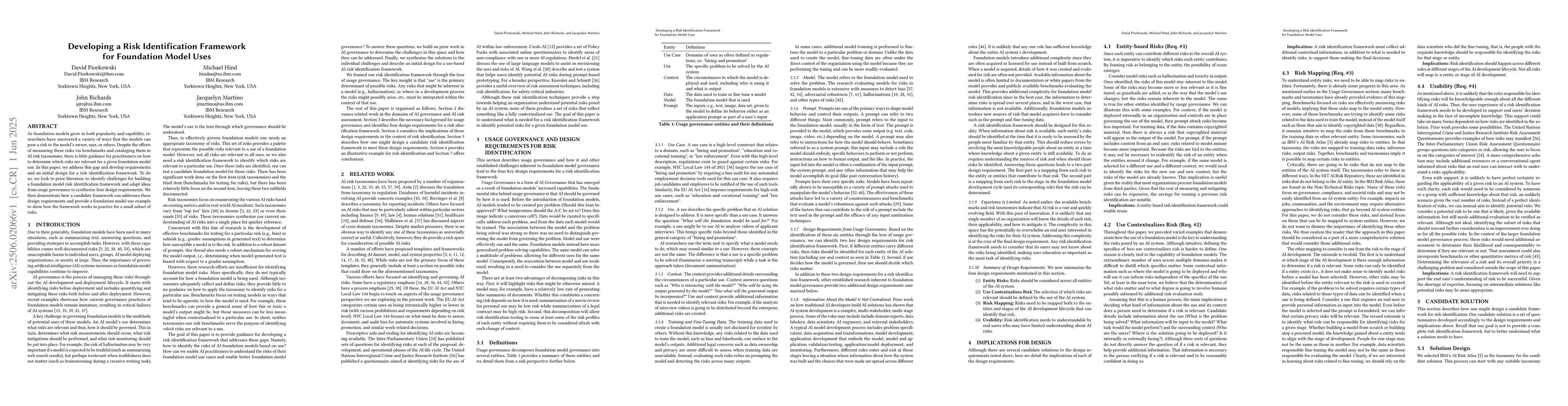 Thumbnail for Developing a Risk Identification Framework for Foundation Model Uses