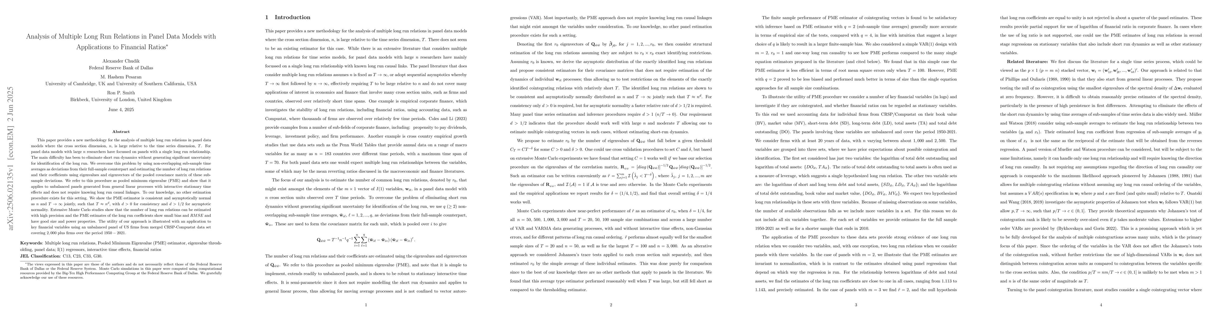 Thumbnail for Analysis of Multiple Long Run Relations in Panel Data Models with
  Applications to Financial Ratios