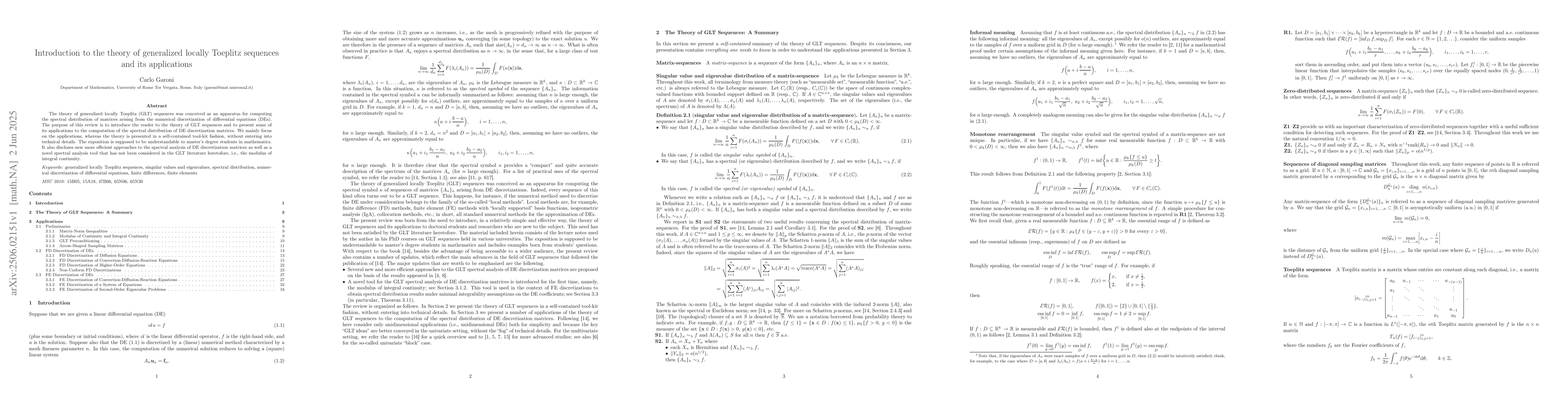 Thumbnail for Introduction to the theory of generalized locally Toeplitz sequences and
  its applications