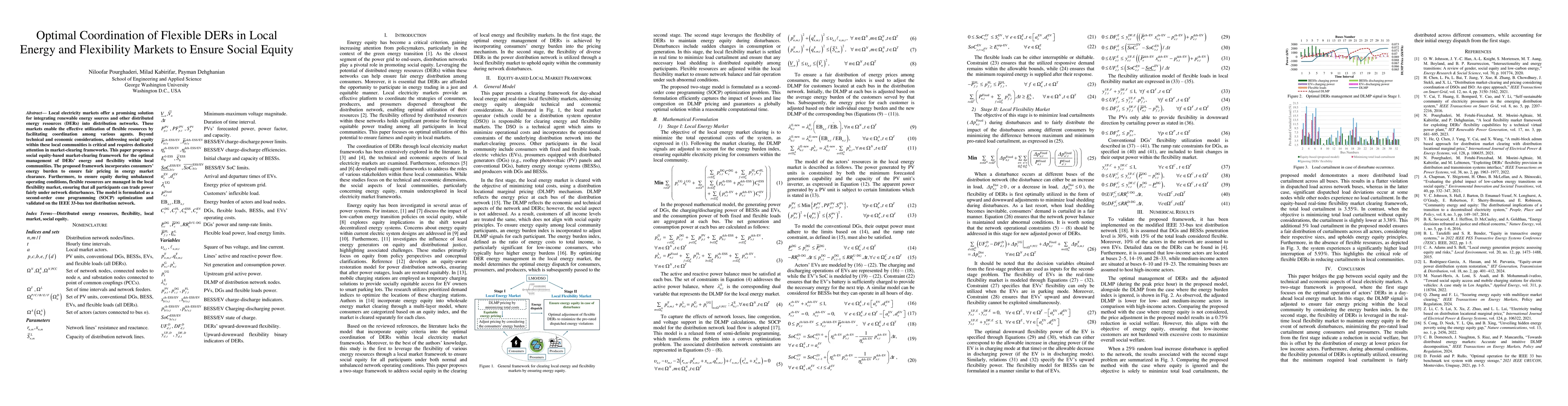 Thumbnail for Optimal Coordination of Flexible DERs in Local Energy and Flexibility
  Markets to Ensure Social Equity