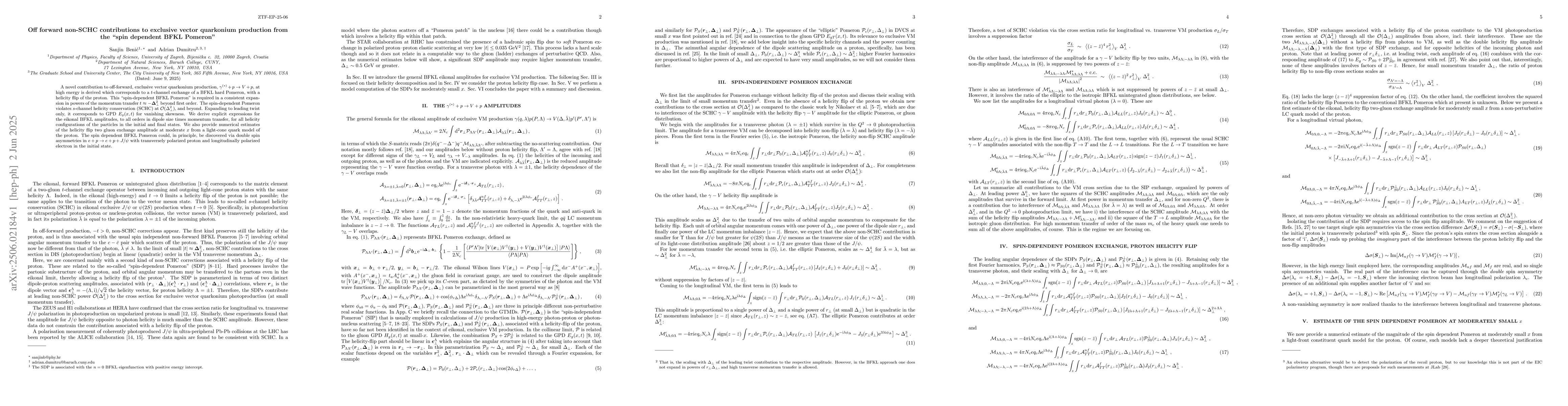 Thumbnail for Off forward non-SCHC contributions to exclusive vector quarkonium
  production from the "spin dependent BFKL Pomeron"