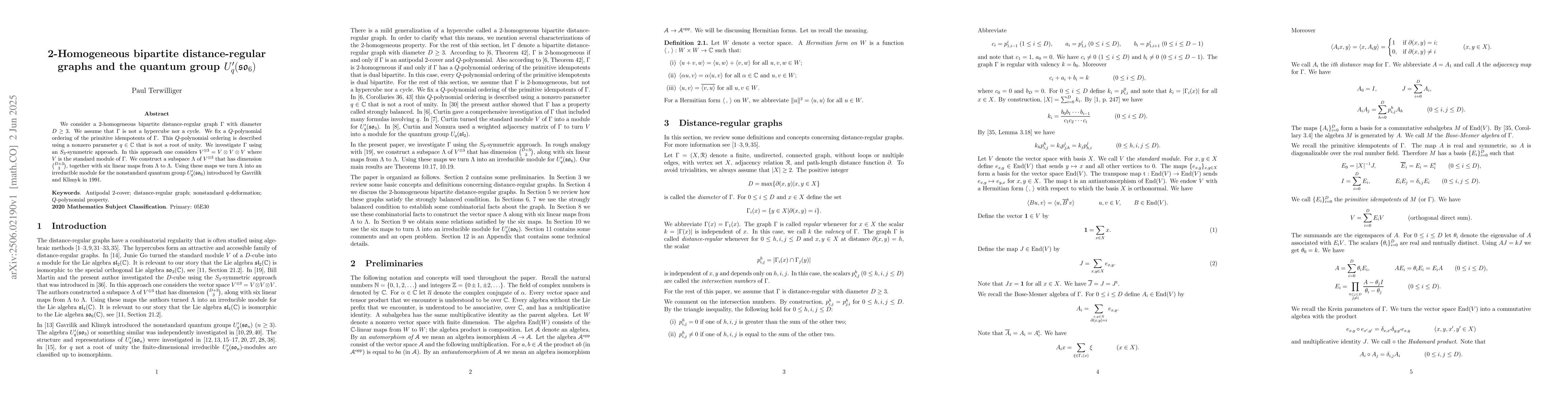Thumbnail for 2-Homogeneous bipartite distance-regular graphs and the quantum group
  $U^\prime_q(\mathfrak{so}_6)$