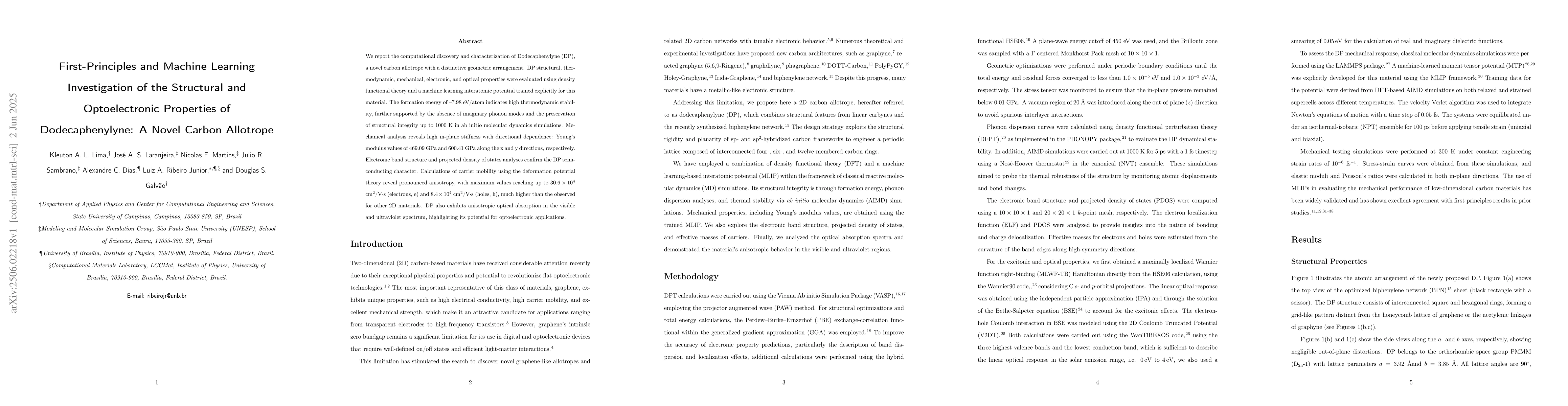 Thumbnail for First-Principles and Machine Learning Investigation of the Structural
  and Optoelectronic Properties of Dodecaphenylyne: A Novel Carbon Allotrope