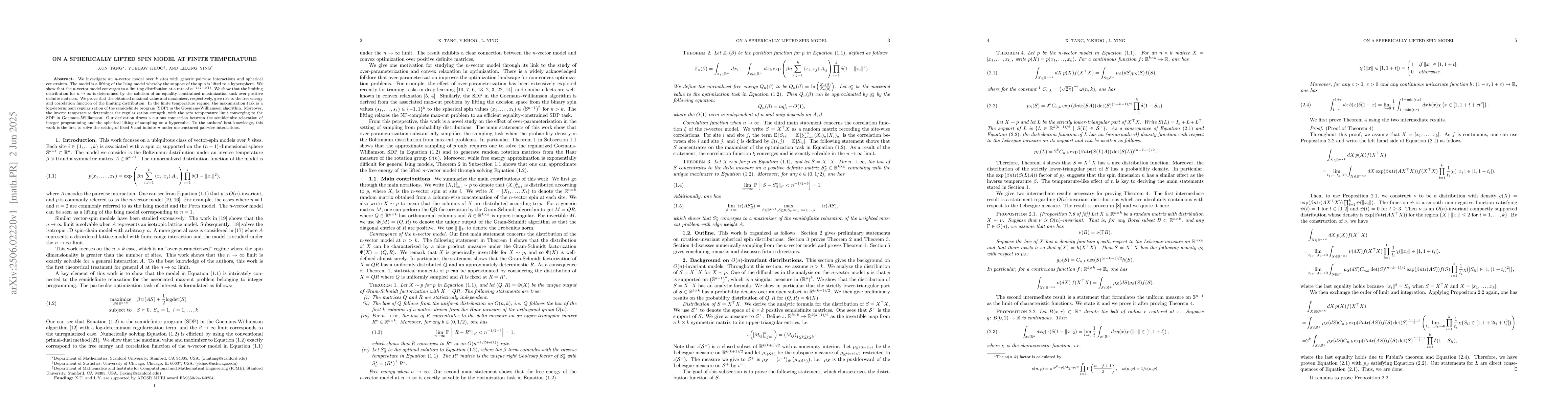 Thumbnail for On a spherically lifted spin model at finite temperature