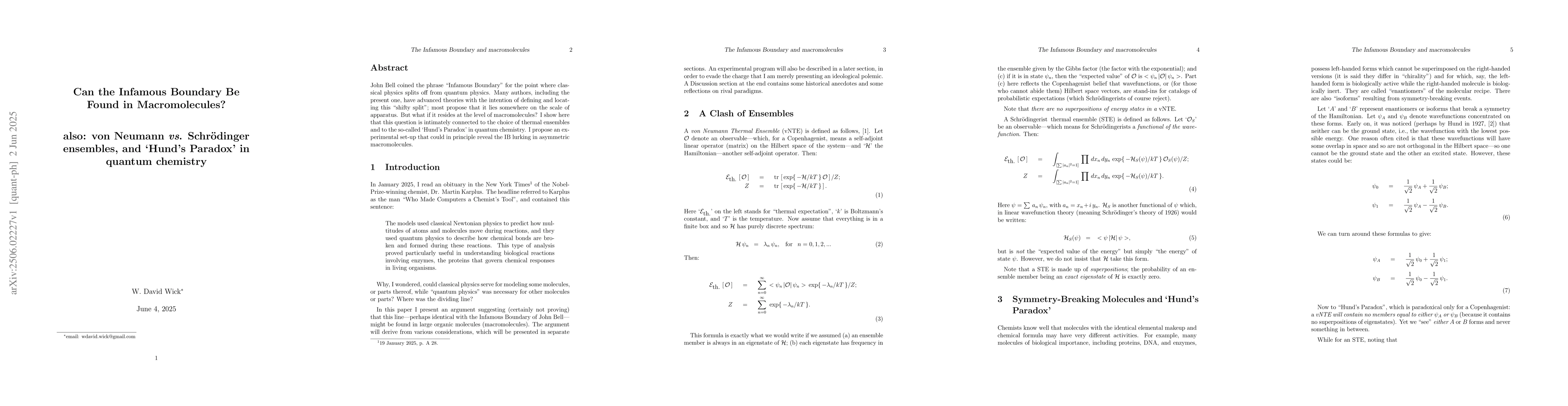 Thumbnail for Can the Infamous Boundary Be Found in Macromolecules? Also, von Neumann
  vs. Schroedinger ensembles, and `Hund's Paradox' in quantum chemistry