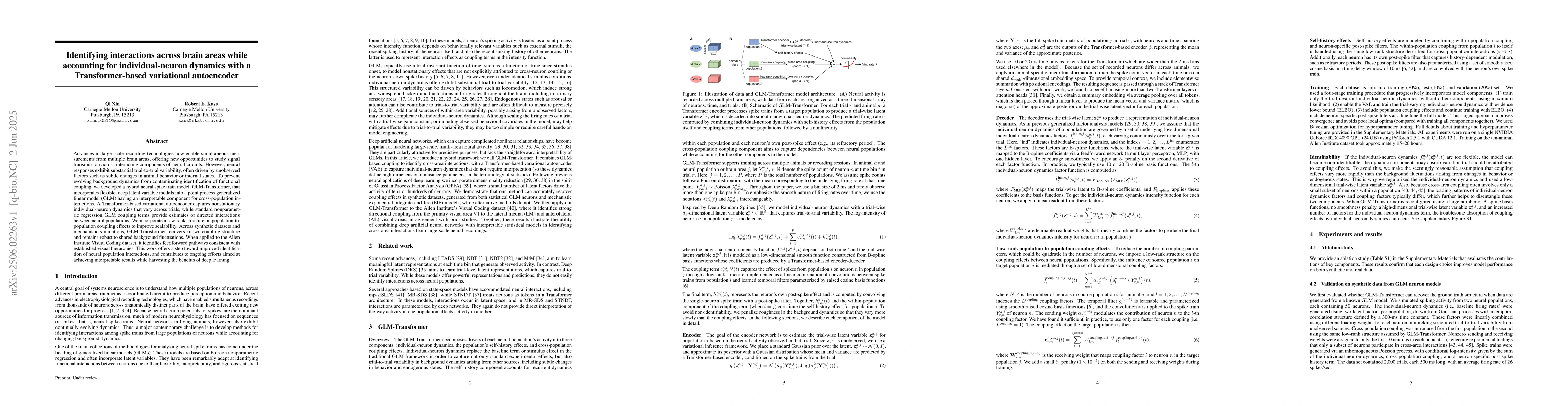 Thumbnail for Identifying interactions across brain areas while accounting for
  individual-neuron dynamics with a Transformer-based variational autoencoder