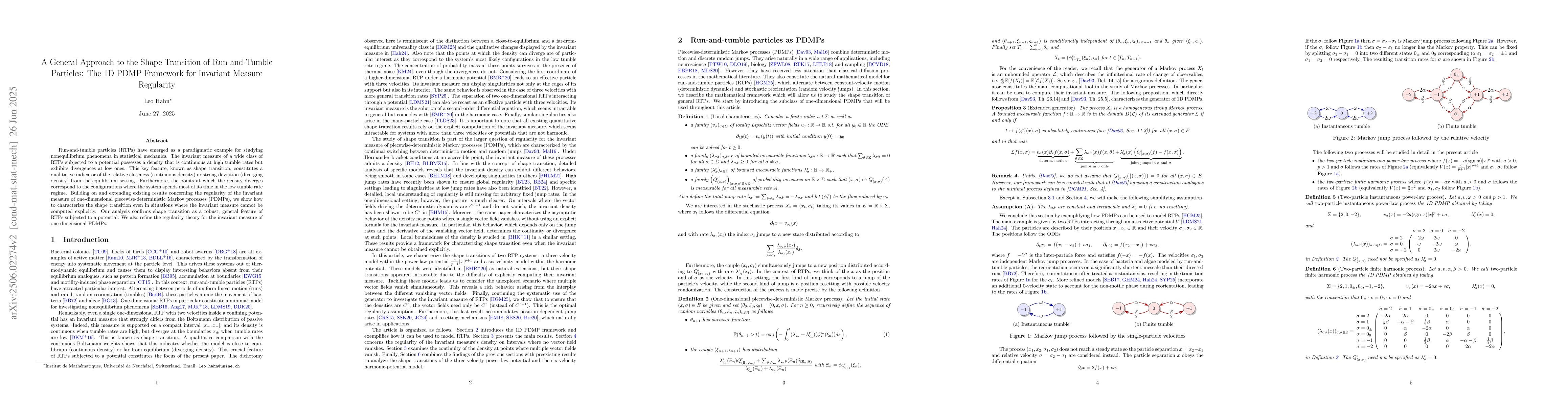 Thumbnail for A General Approach to the Shape Transition of Run-and-Tumble Particles:
  The 1D PDMP Framework for Invariant Measure Regularity