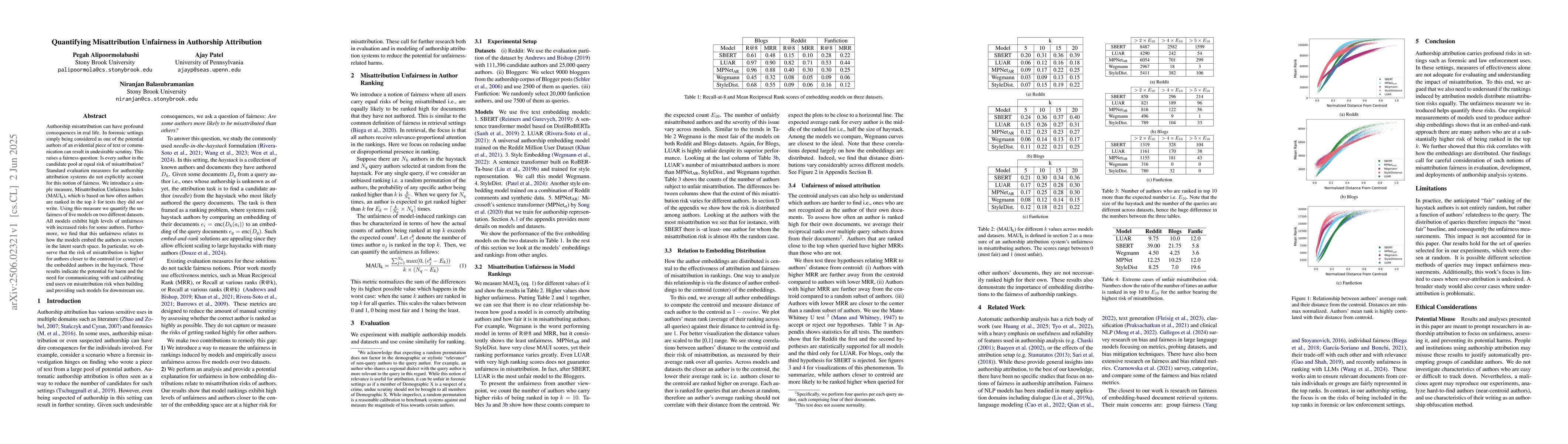 Thumbnail for Quantifying Misattribution Unfairness in Authorship Attribution