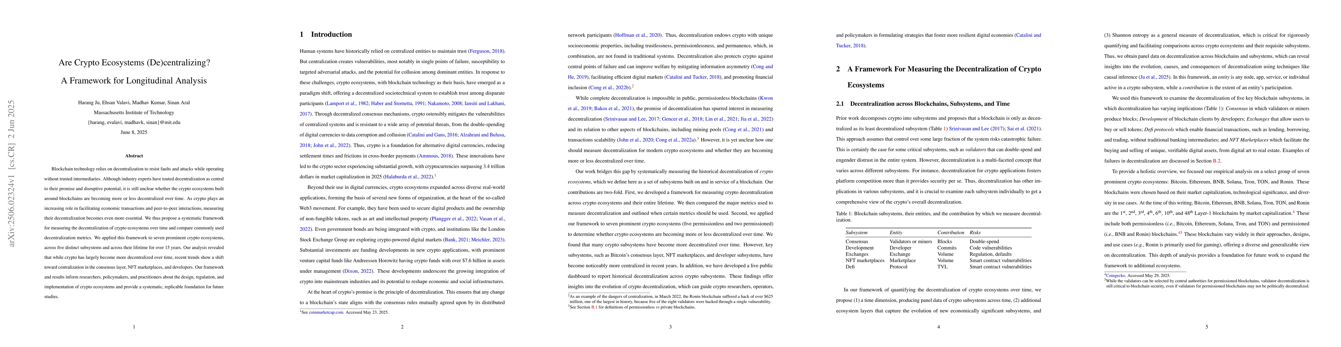 Thumbnail for Are Crypto Ecosystems (De)centralizing? A Framework for Longitudinal
  Analysis