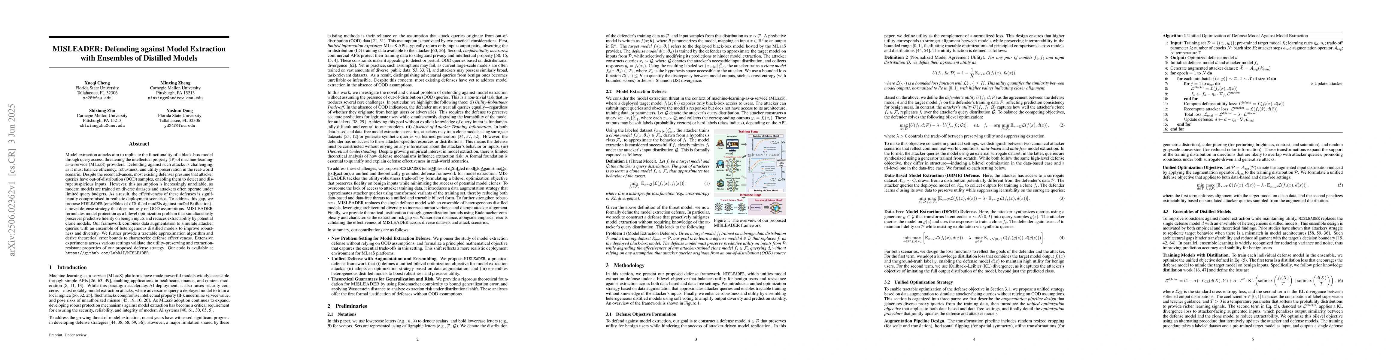 Thumbnail for MISLEADER: Defending against Model Extraction with Ensembles of
  Distilled Models