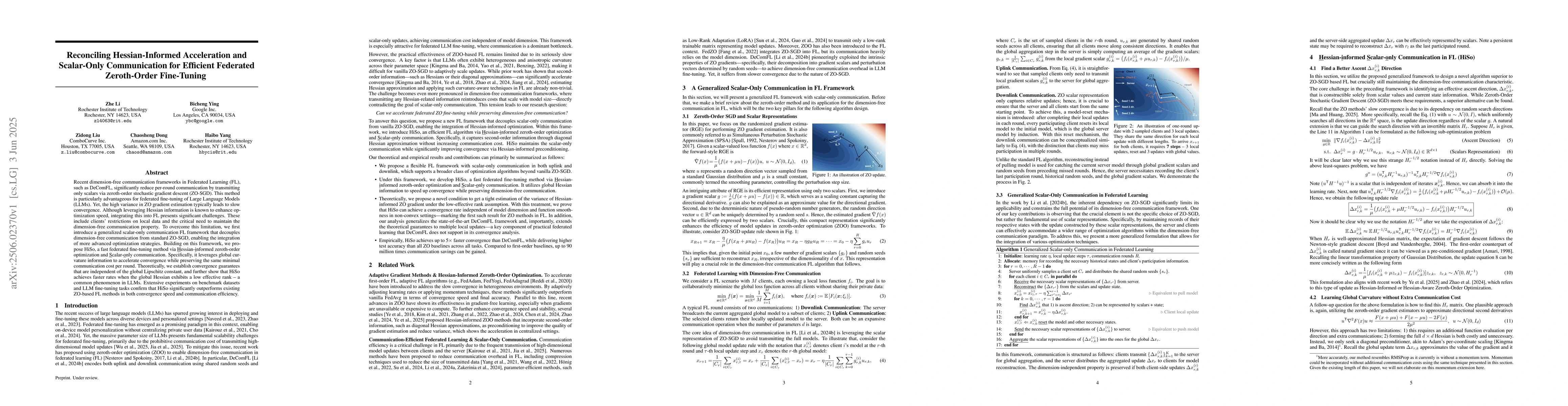 Thumbnail for Reconciling Hessian-Informed Acceleration and Scalar-Only Communication
  for Efficient Federated Zeroth-Order Fine-Tuning