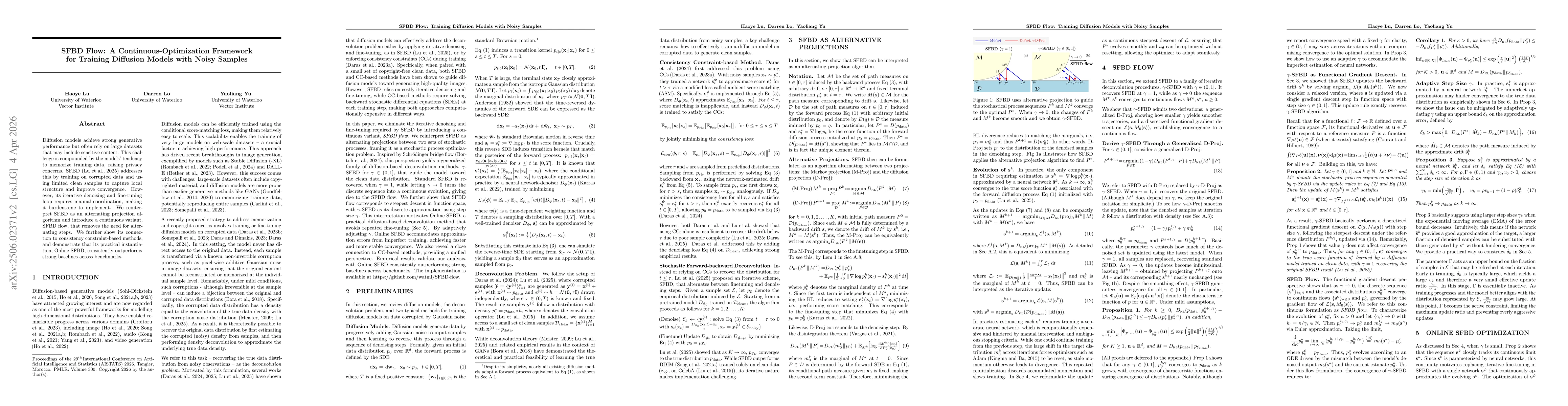 Thumbnail for SFBD Flow: A Continuous-Optimization Framework for Training Diffusion Models with Noisy Samples