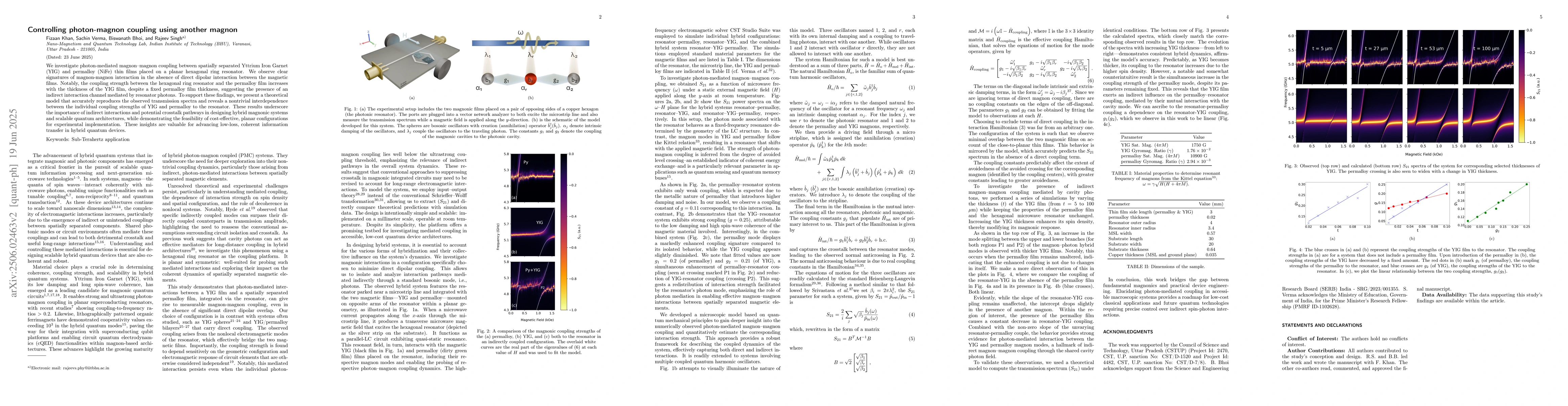 Thumbnail for Controlling photon-magnon coupling using another magnon