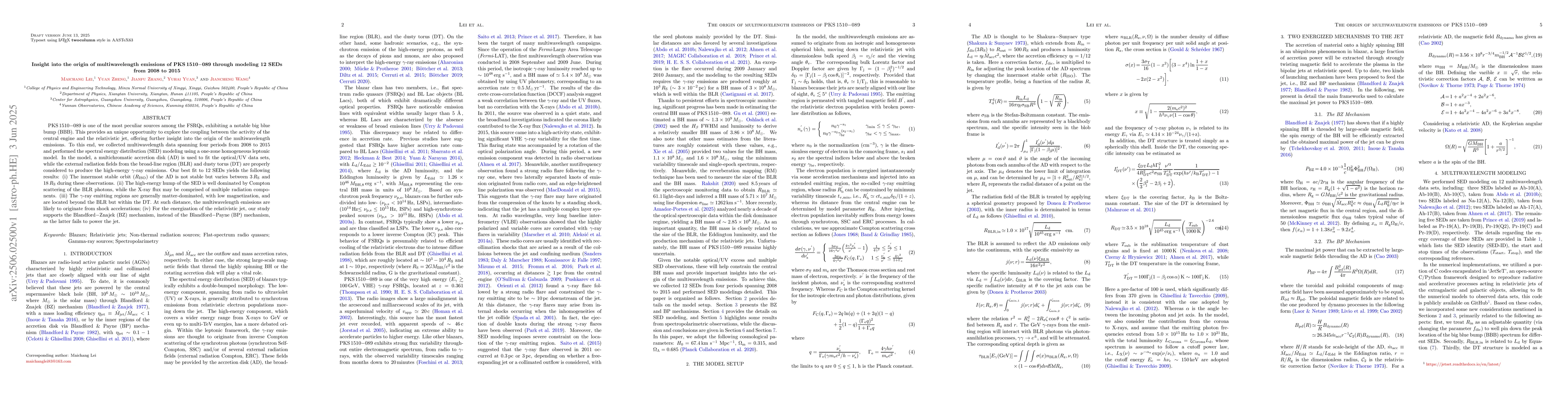 Thumbnail for Insight into the origin of multiwavelength emissions of PKS 1510-089
  through modeling 12 SEDs from 2008 to 2015