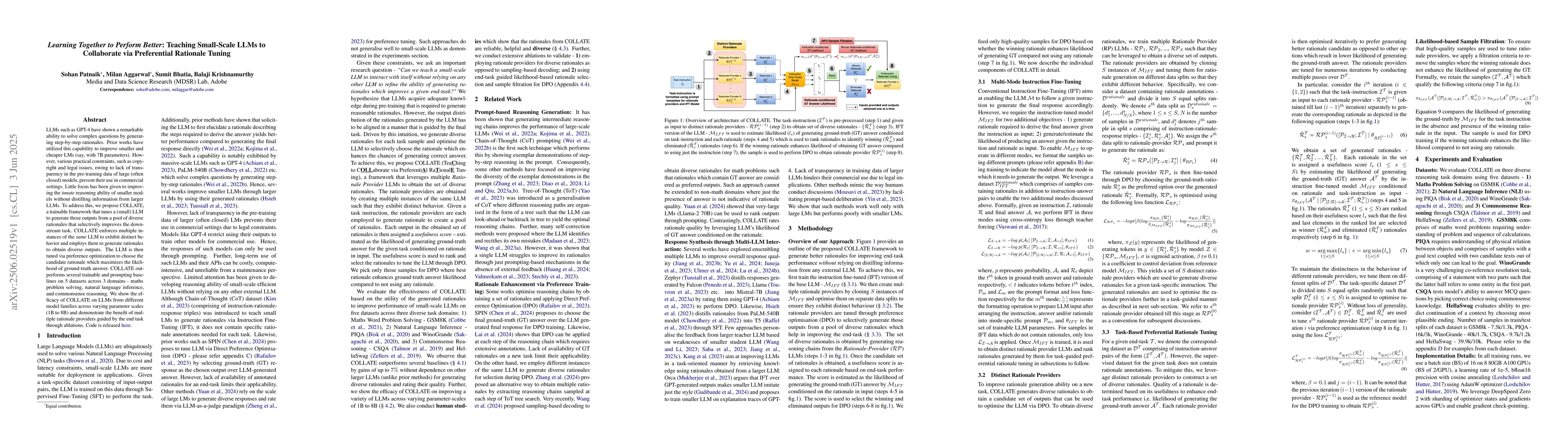 Thumbnail for Learning Together to Perform Better: Teaching Small-Scale LLMs to
  Collaborate via Preferential Rationale Tuning