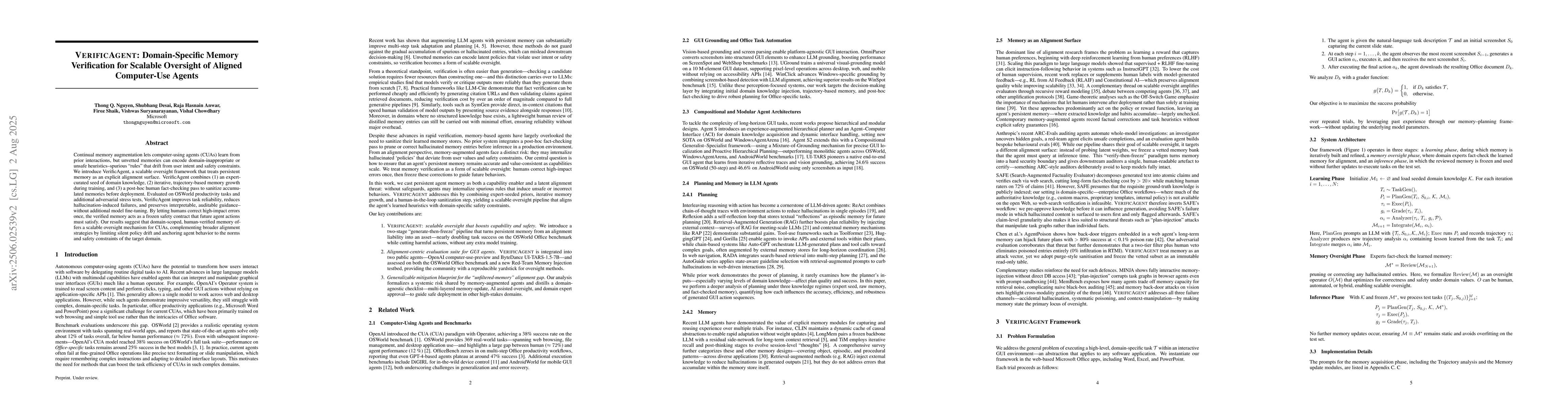 Thumbnail for VerificAgent: Domain-Specific Memory Verification for Scalable Oversight
  of Aligned Computer-Use Agents