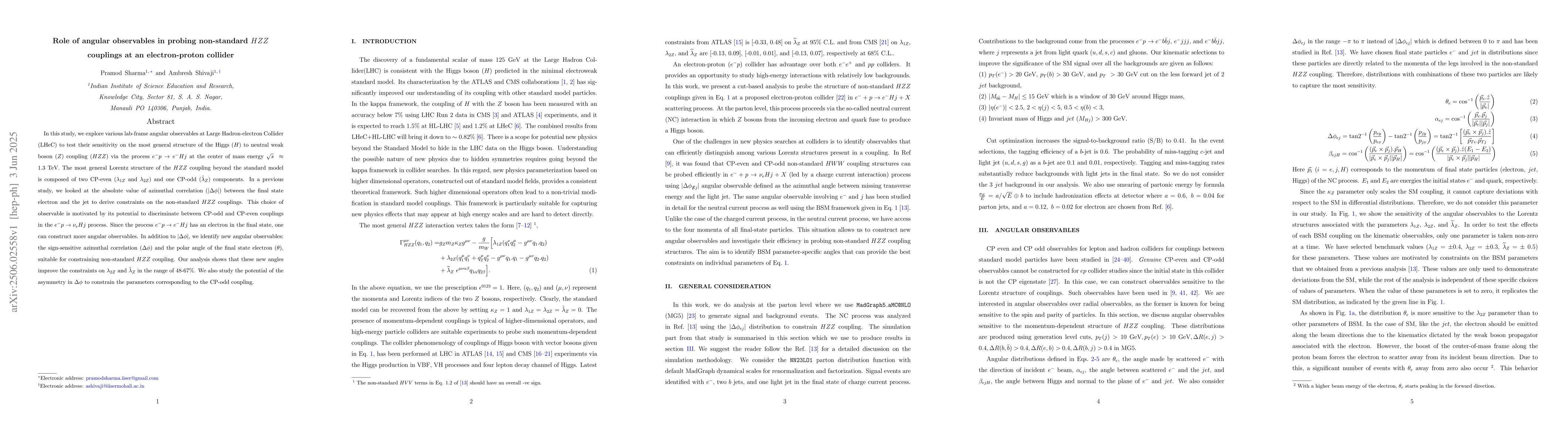 Thumbnail for Role of angular observables in probing non-standard $HZZ$ couplings at
  an electron-proton collider