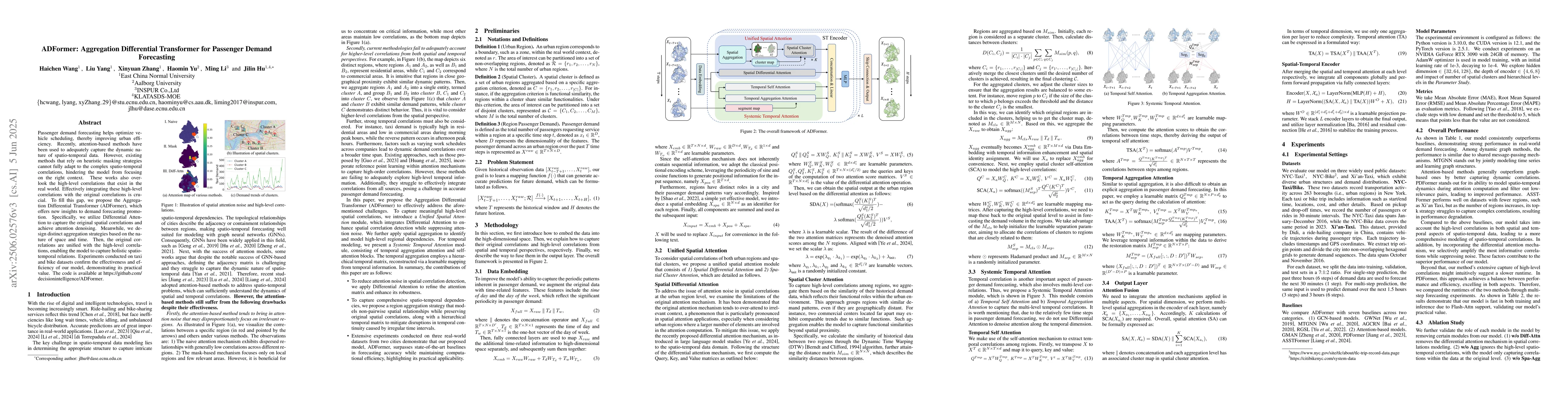 Thumbnail for ADFormer: Aggregation Differential Transformer for Passenger Demand
  Forecasting