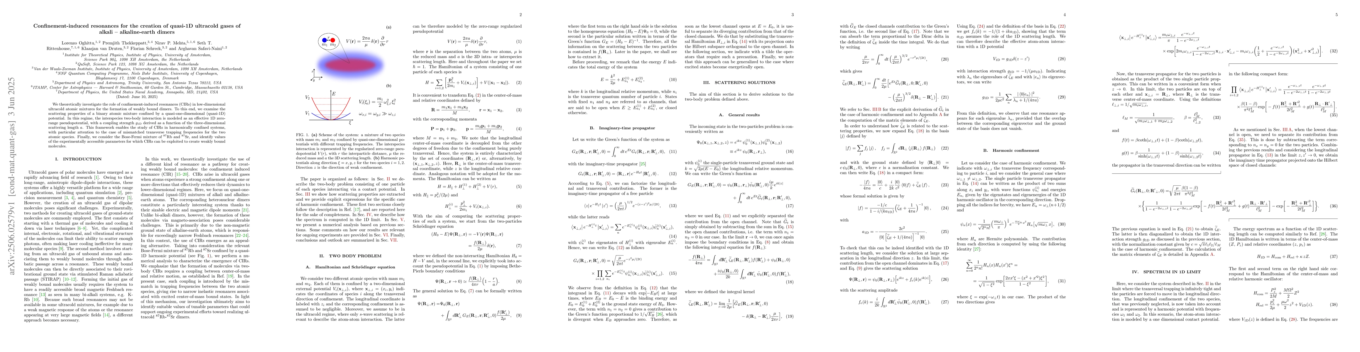 Thumbnail for Confinement-induced resonances for the creation of quasi-1D ultra cold
  gases of alkali--alkaline-earth dimers