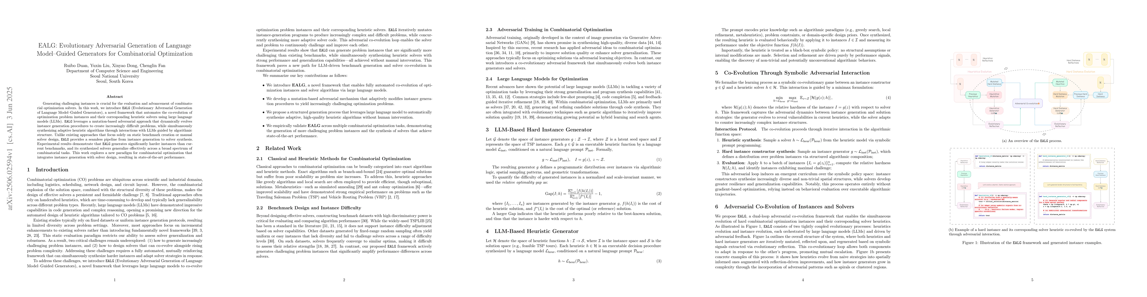 Thumbnail for EALG: Evolutionary Adversarial Generation of Language Model-Guided
  Generators for Combinatorial Optimization
