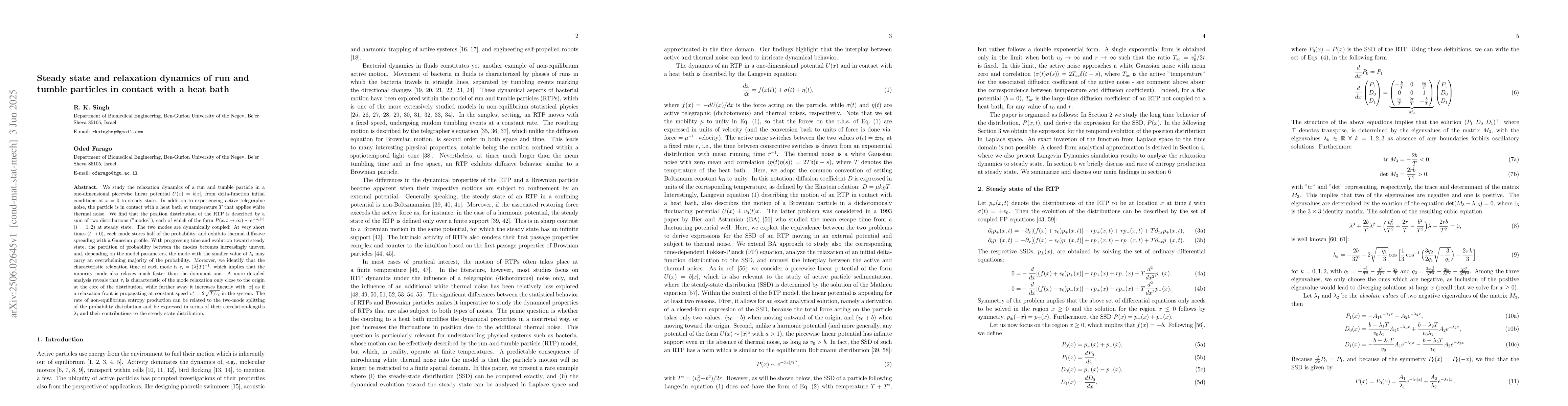 Thumbnail for Steady state and relaxation dynamics of run and tumble particles in
  contact with a heat bath