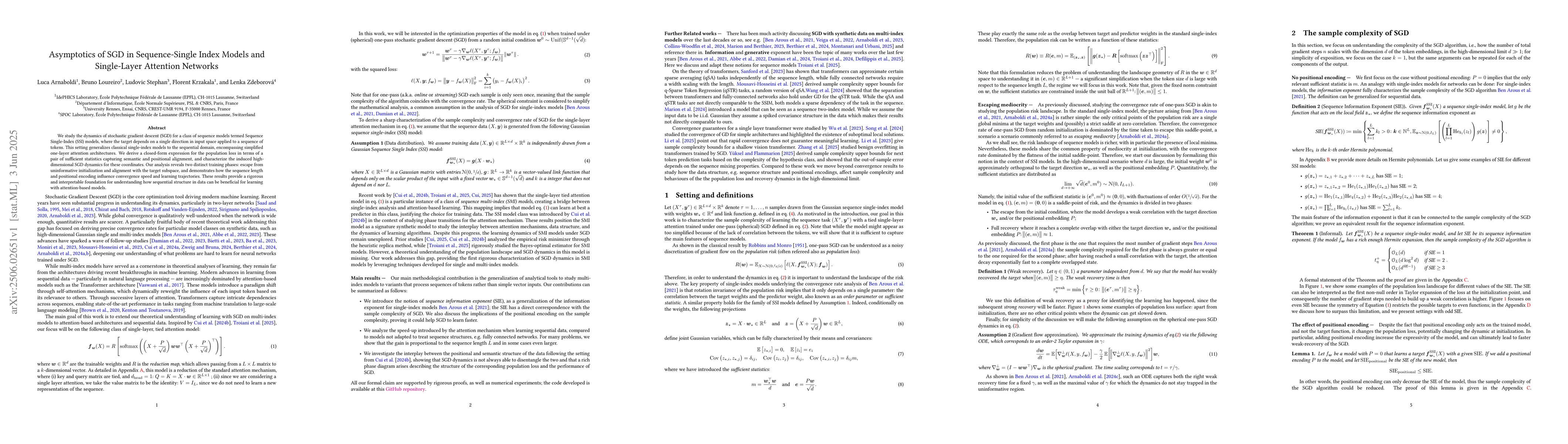 Thumbnail for Asymptotics of SGD in Sequence-Single Index Models and Single-Layer
  Attention Networks