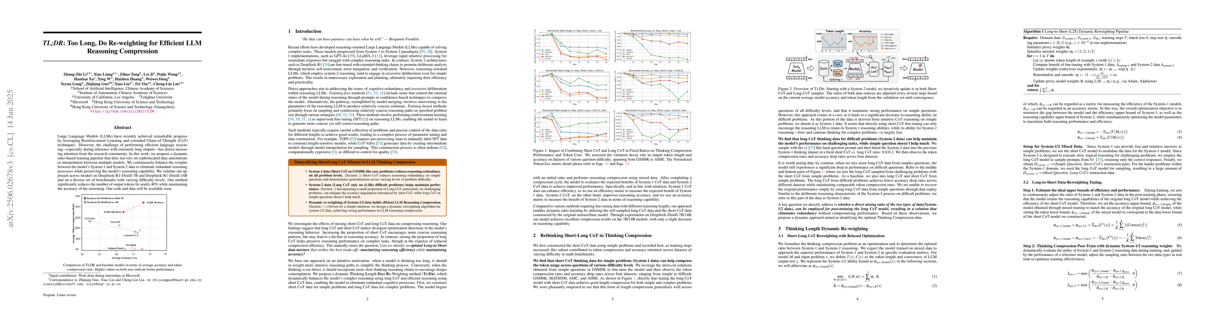 Thumbnail for TL;DR: Too Long, Do Re-weighting for Effcient LLM Reasoning Compression