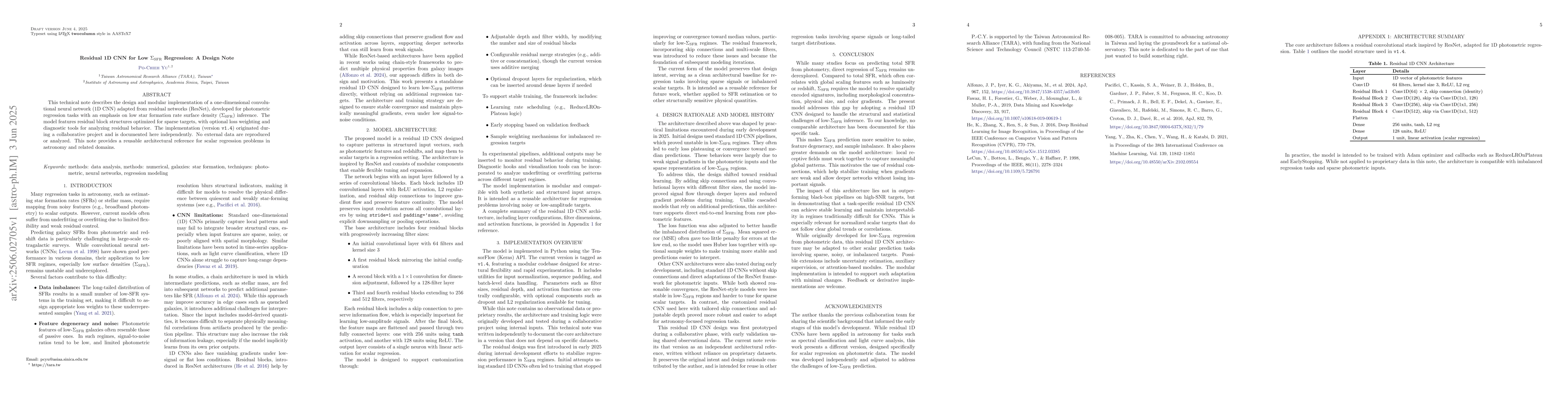 Thumbnail for Residual 1D CNN for Low SFR Surface Density Regression: A Design Note