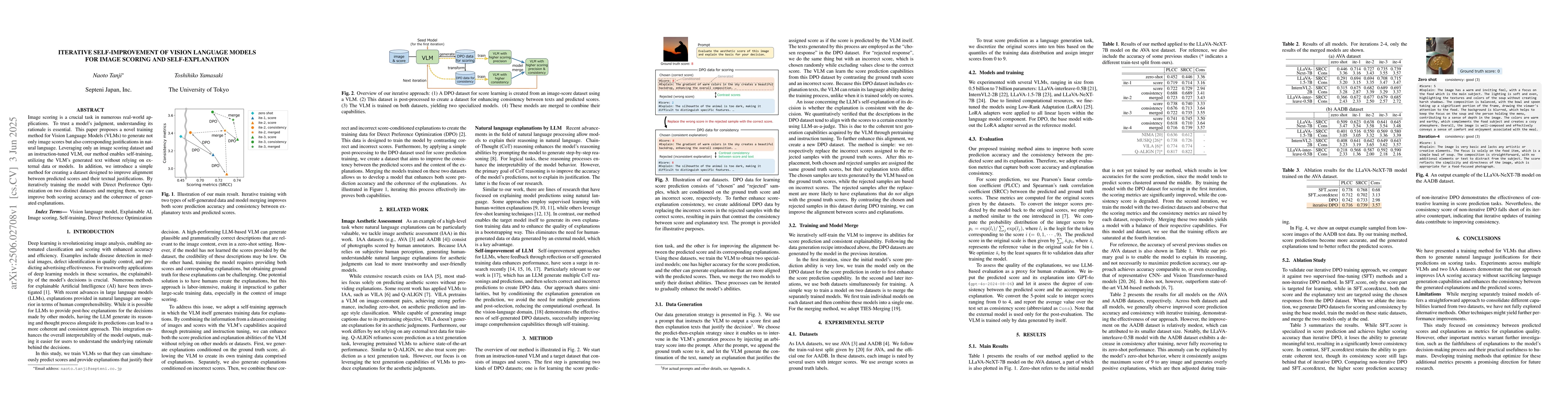 Thumbnail for Iterative Self-Improvement of Vision Language Models for Image Scoring
  and Self-Explanation