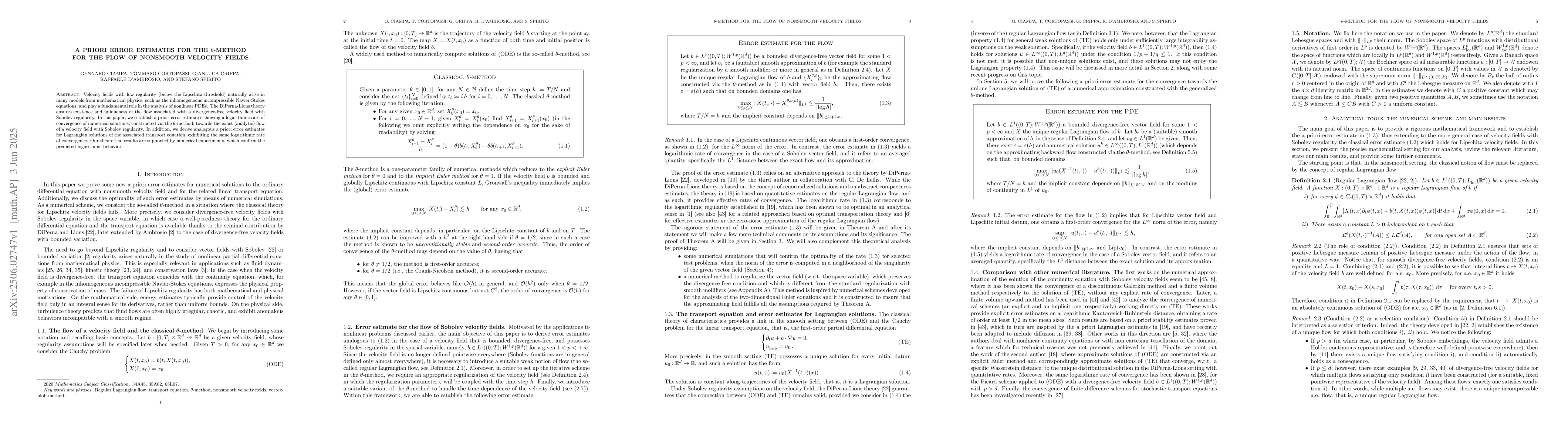 Thumbnail for A priori error estimates for the $θ$-method for the flow of
  nonsmooth velocity fields