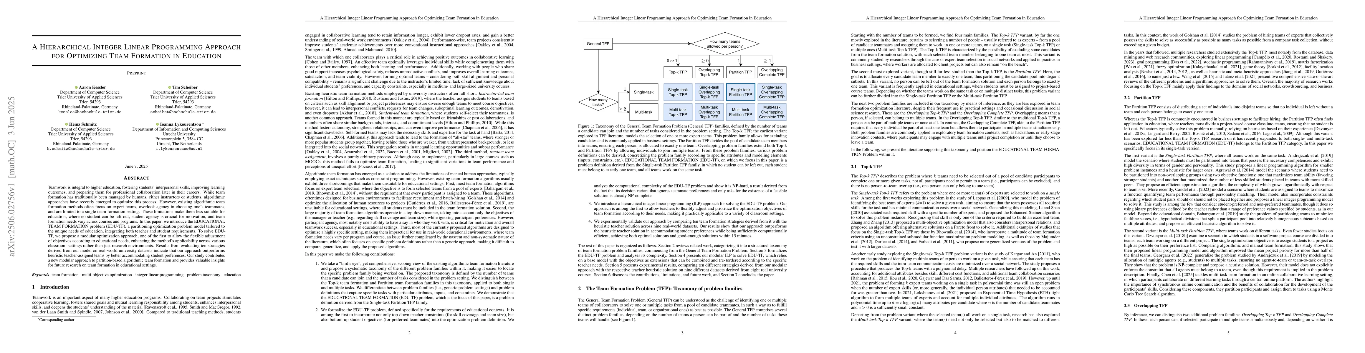 Thumbnail for A Hierarchical Integer Linear Programming Approach for Optimizing Team
  Formation in Education