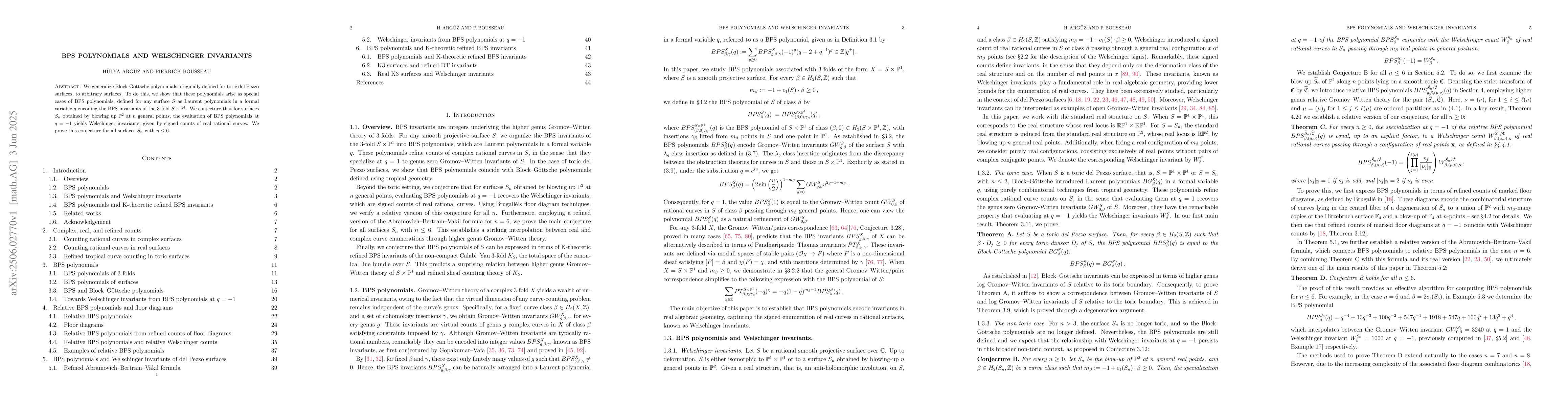 Thumbnail for BPS polynomials and Welschinger invariants