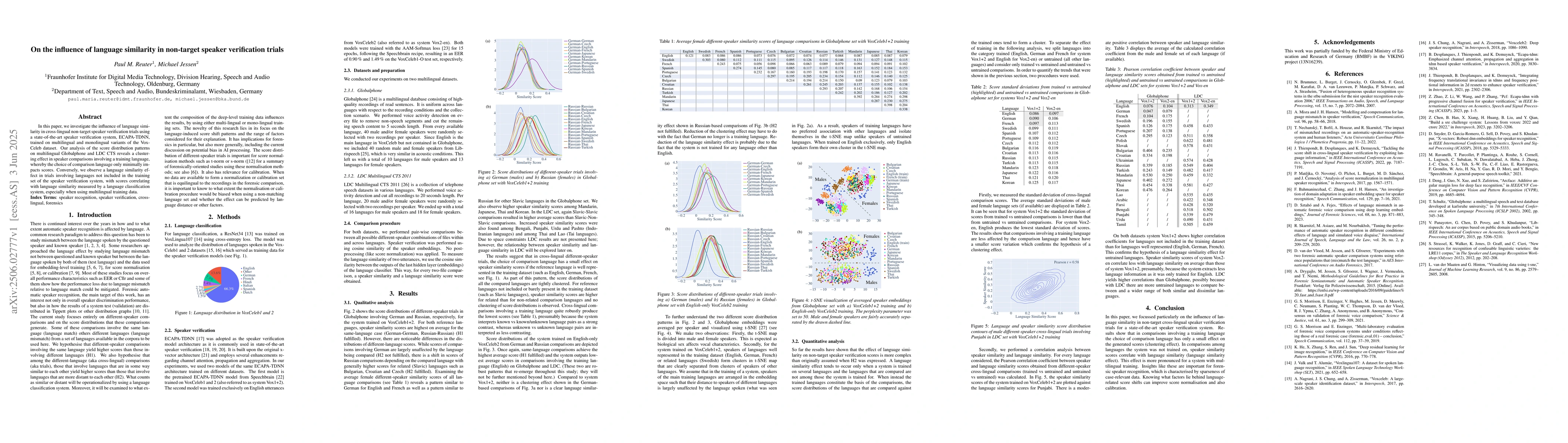 Thumbnail for On the influence of language similarity in non-target speaker
  verification trials