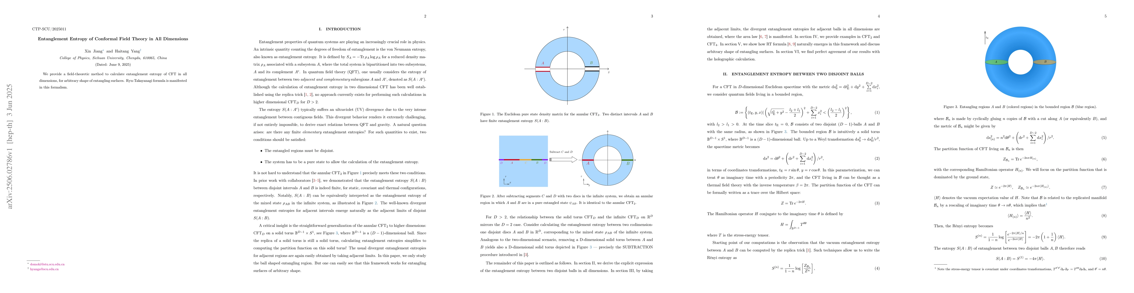 Thumbnail for Entanglement Entropy of Conformal Field Theory in All Dimensions