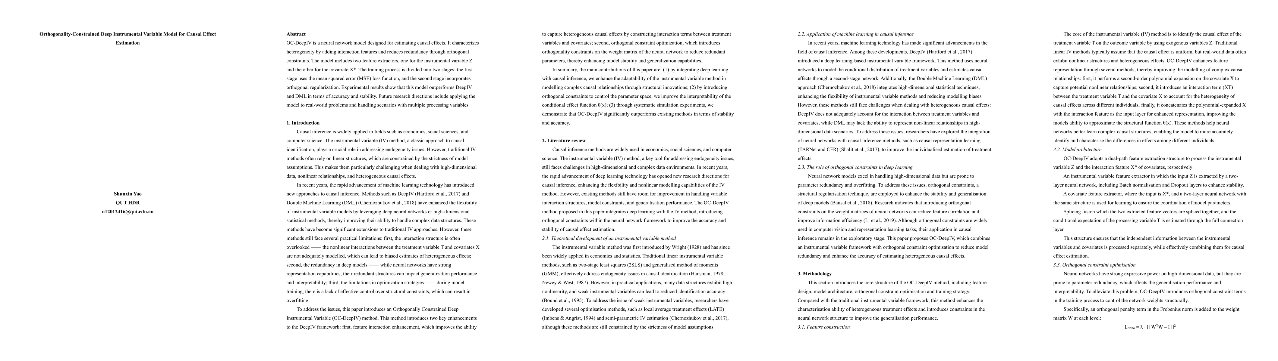 Thumbnail for Orthogonality-Constrained Deep Instrumental Variable Model for Causal
  Effect Estimation