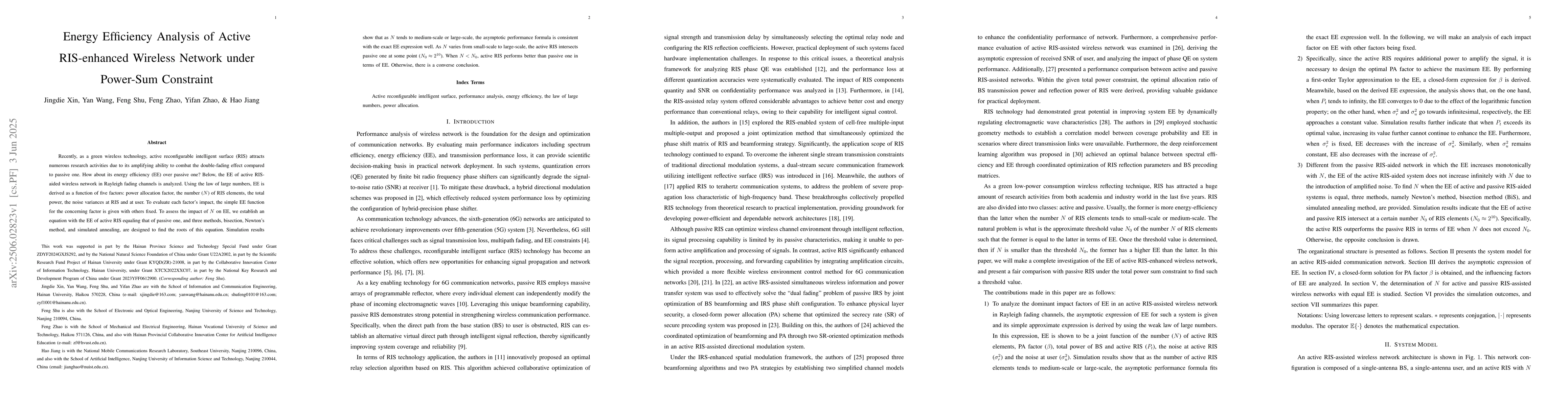 Thumbnail for Energy Efficiency Analysis of Active RIS-enhanced Wireless Network under
  Power-Sum Constraint