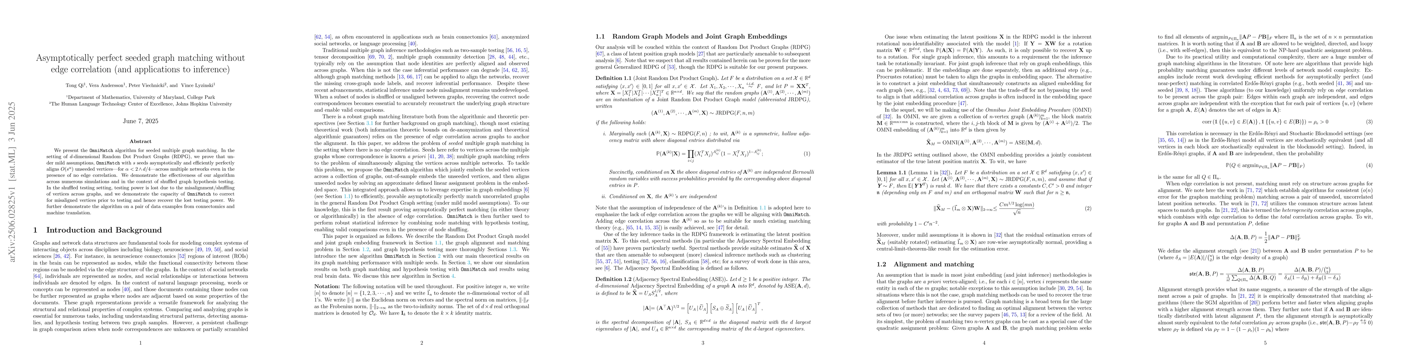 Thumbnail for Asymptotically perfect seeded graph matching without edge correlation
  (and applications to inference)