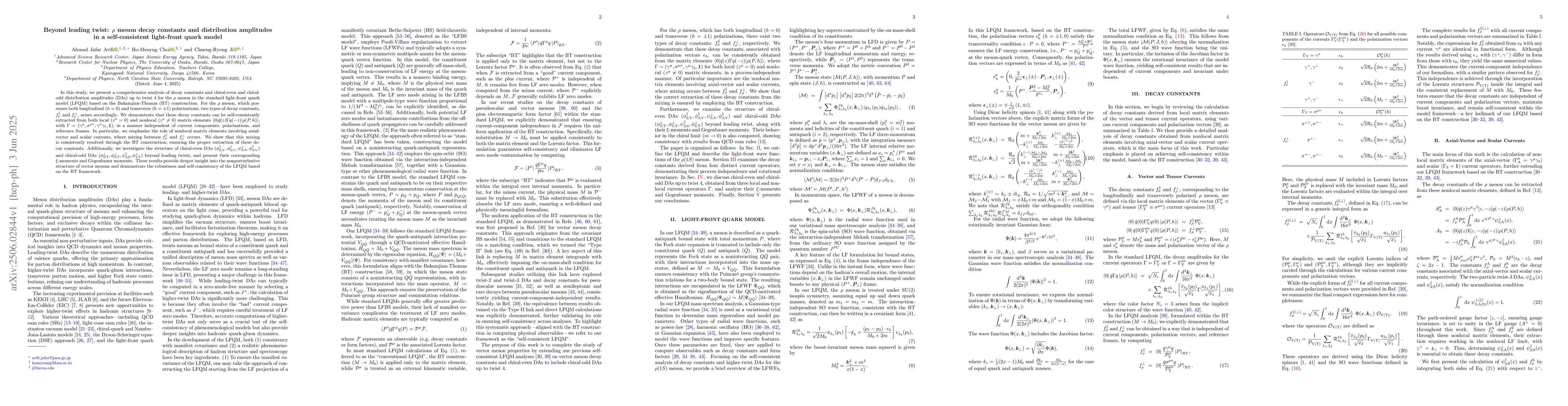Thumbnail for Beyond leading twist: $ρ$ meson decay constants and distribution
  amplitudes in a self-consistent light-front quark model