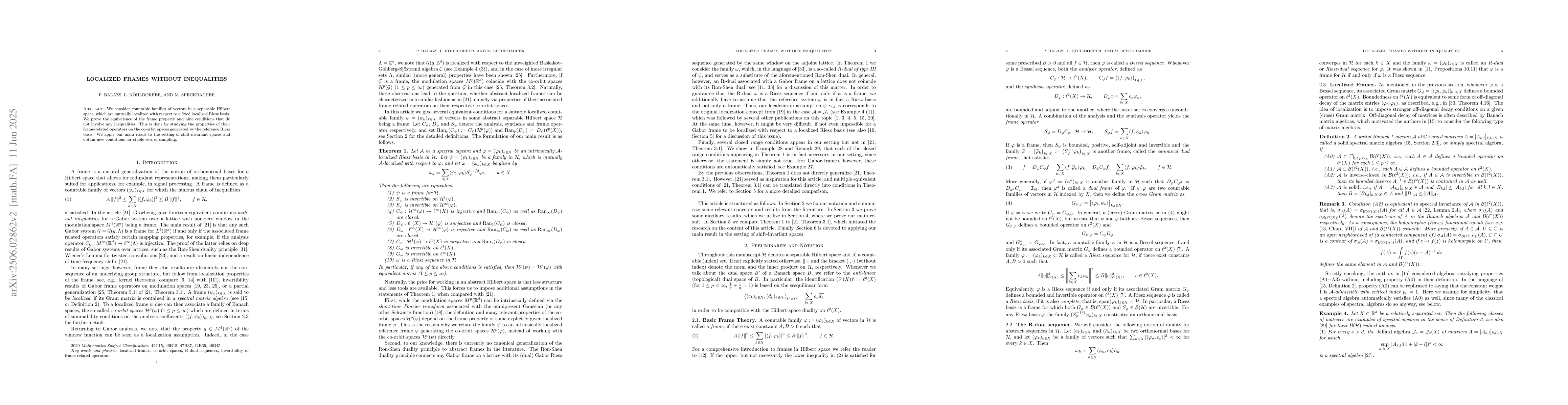 Thumbnail for Localized frames without inequalities