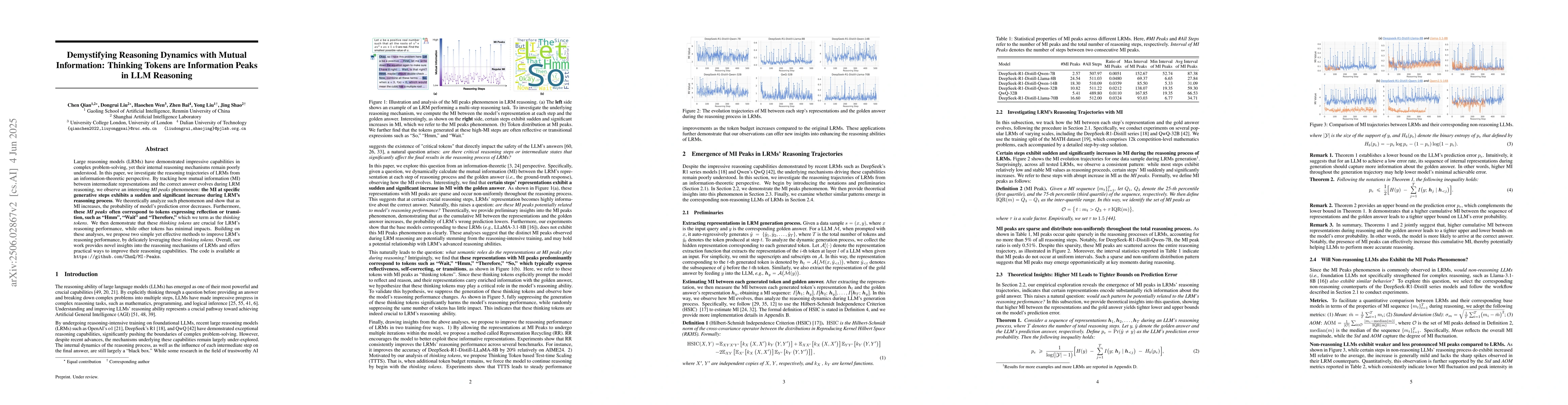 Thumbnail for Demystifying Reasoning Dynamics with Mutual Information: Thinking Tokens
  are Information Peaks in LLM Reasoning